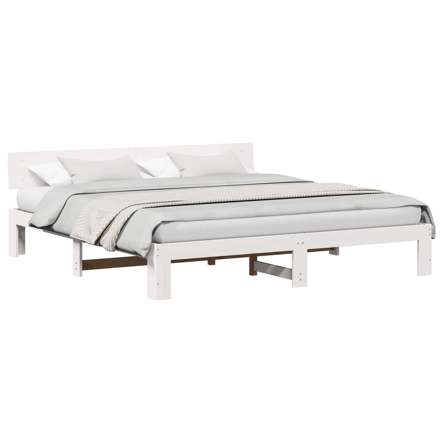 Sengestamme med hodegjerde Hvit 200 x 200 cm Massiv furu