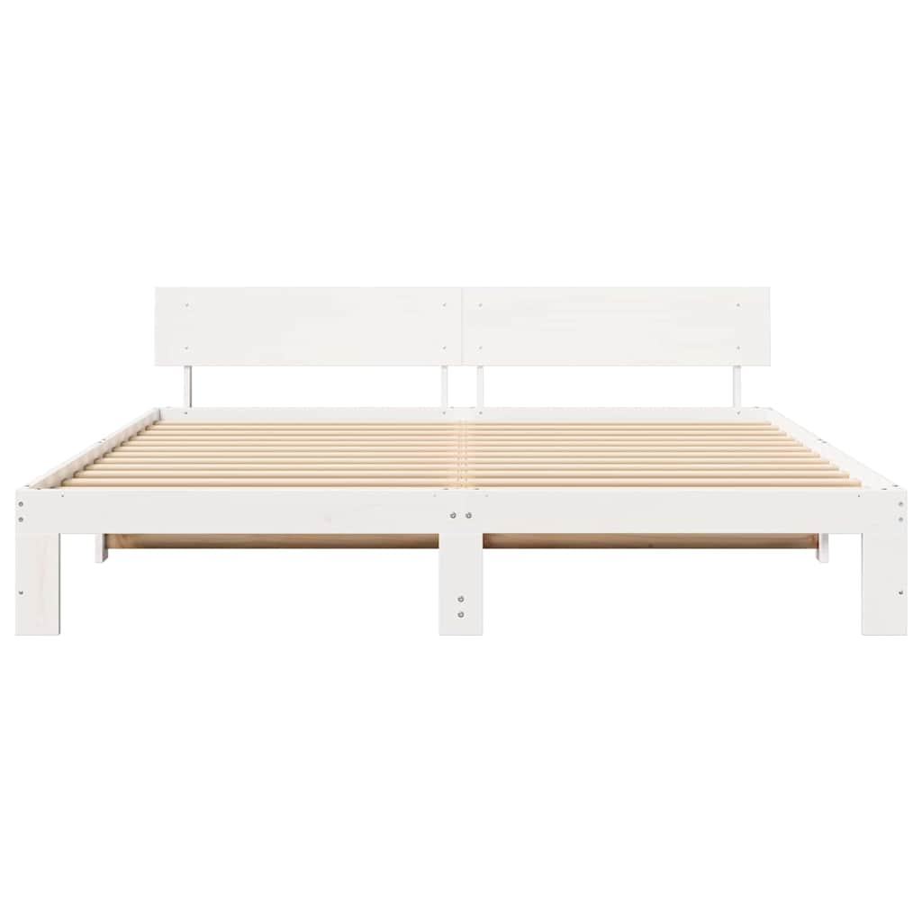 Sengestamme med hodegjerde Hvit 200 x 200 cm Massiv furu