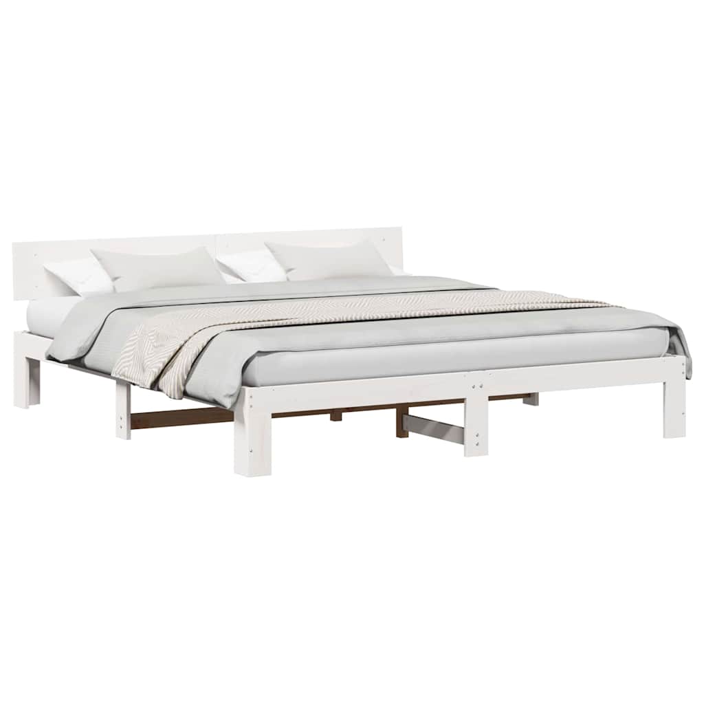 Sengestamme med hodegjerde Hvit 200 x 200 cm Massivt furutre