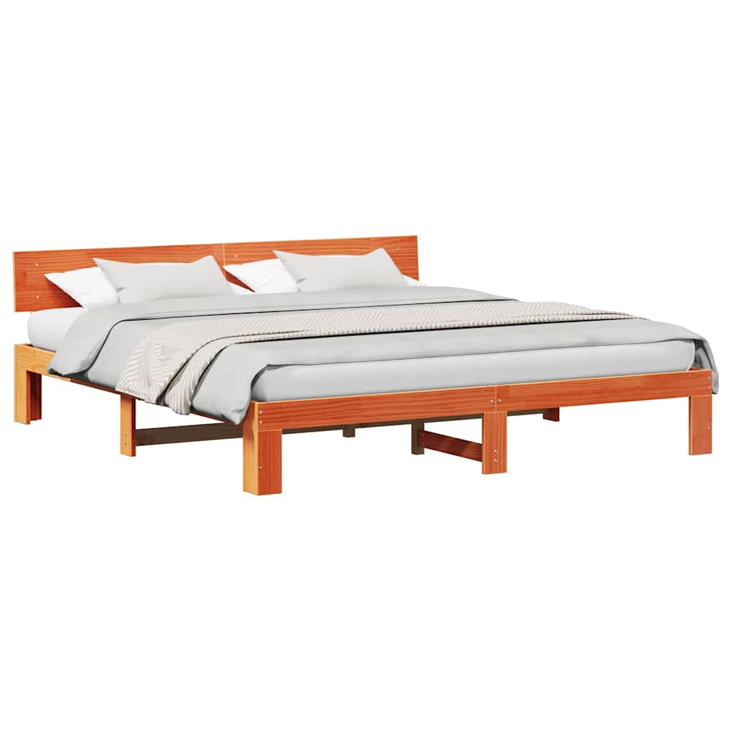 Sengestamme med hodegjerde Brun 200 x 200 cm Massivt furutre
