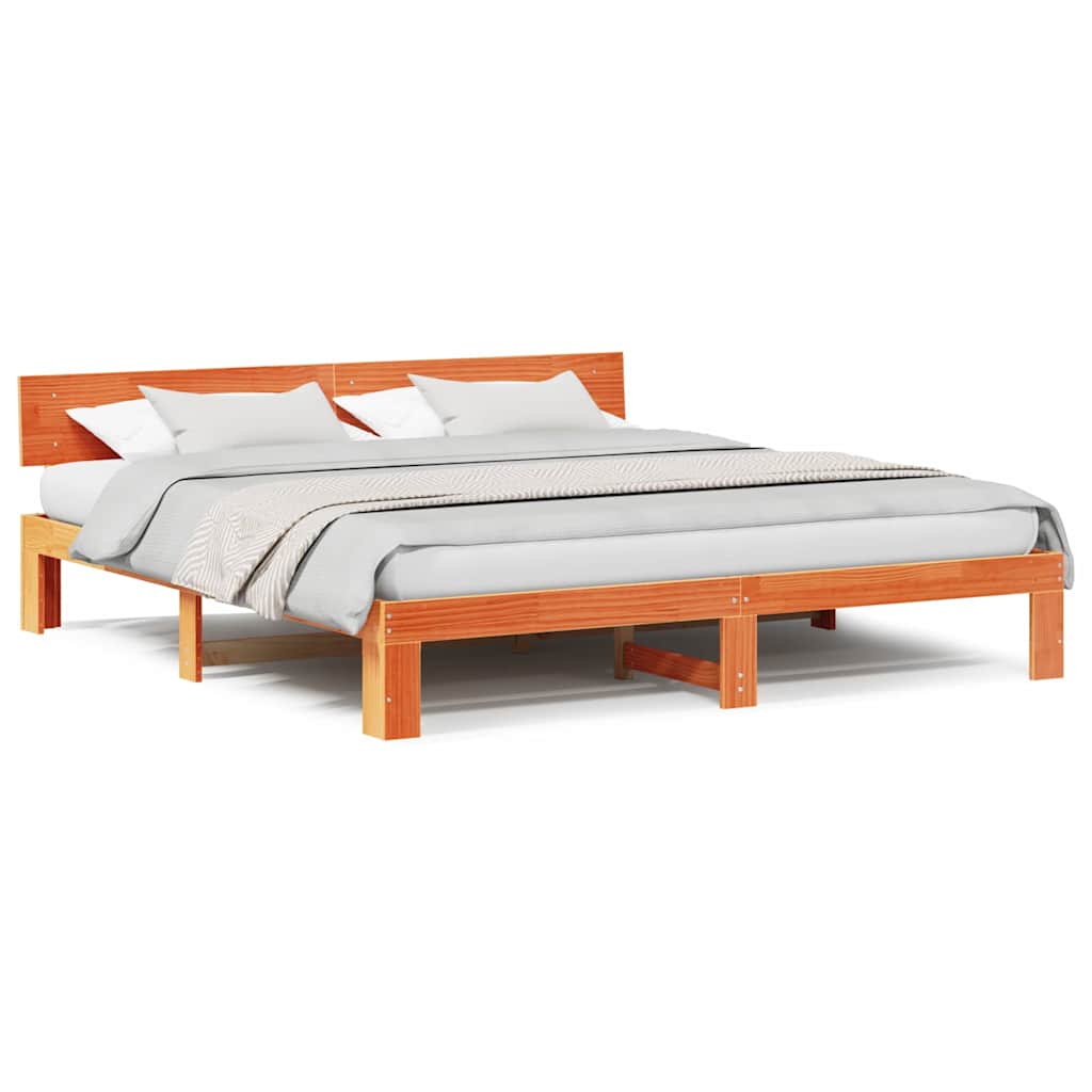 Sengestamme med hodegjerde Brun 200 x 200 cm Massivt furutre