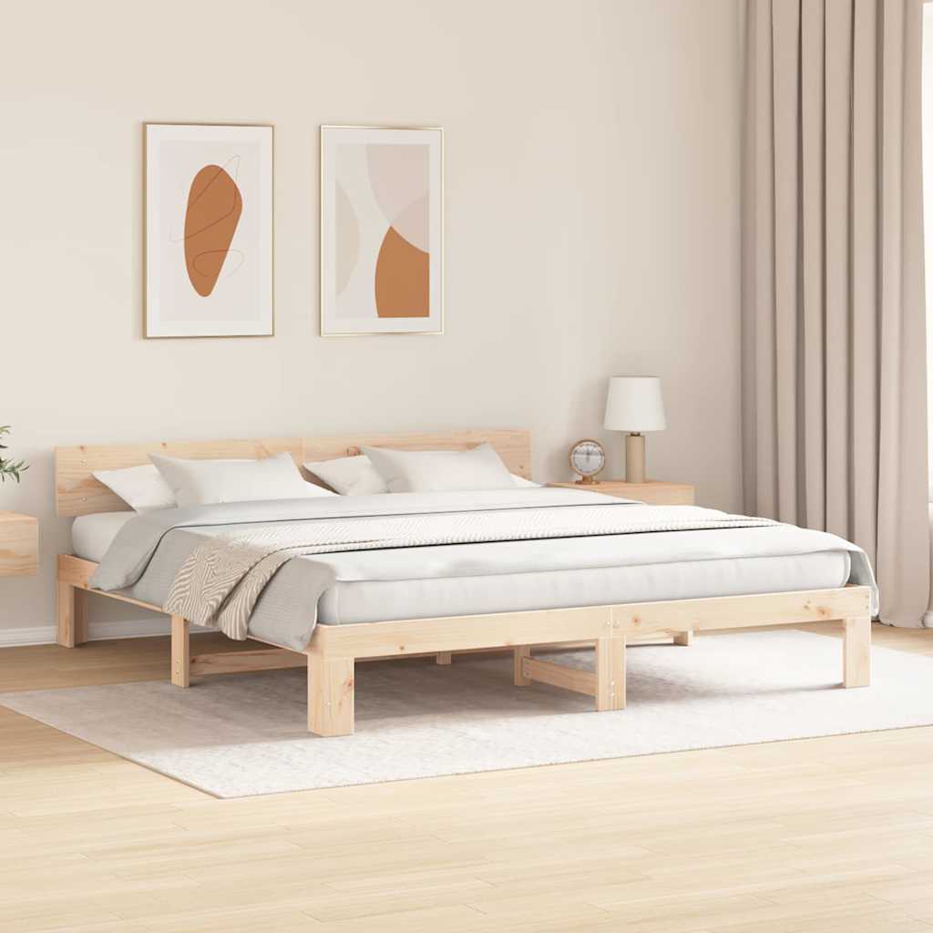 Sengestamme med hodegjerde Brun 180 x 200 cm Massivt furutre