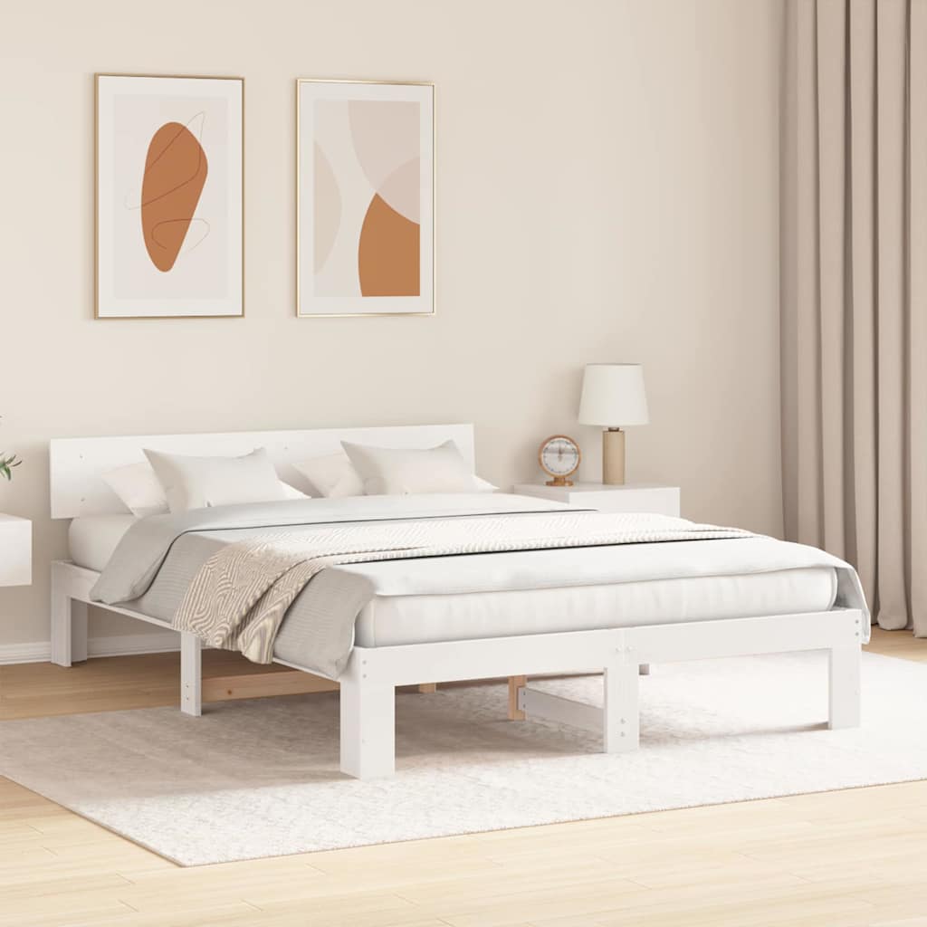 Sengestamme med hodegjerde Hvit 160 x 200 cm Massiv furu