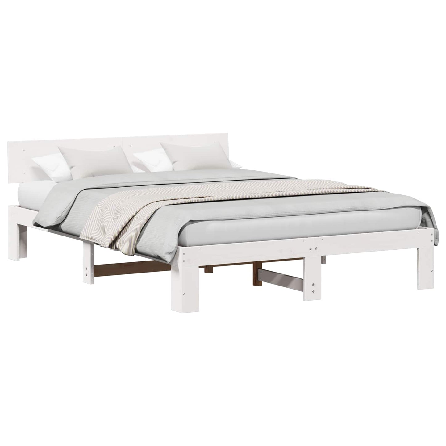 Sengestamme med hodegjerde Hvit 160 x 200 cm Massiv furu