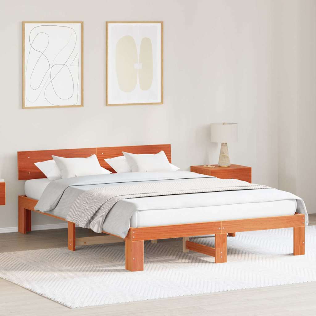 Sengestamme med hodegjerde Vokset Brun 160 x 200 cm Massiv furu