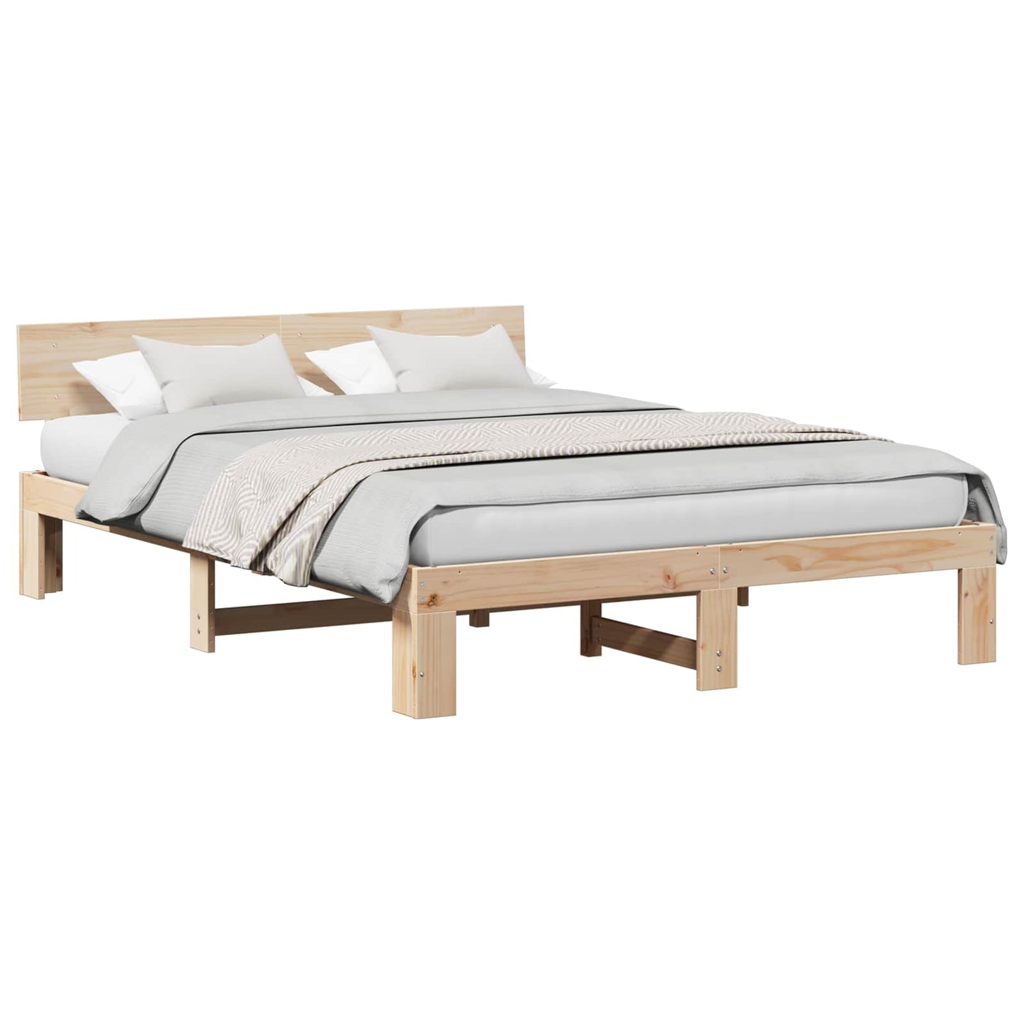 Sengestamme med hodegjerde Naturlig 150 x 200 cm Massiv furu