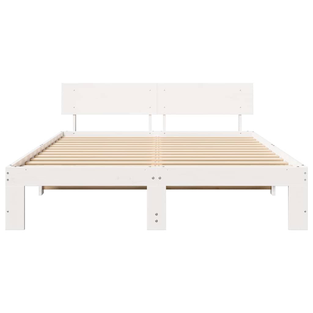 Sengestamme med hodegjerde Hvit 150 x 200 cm Massiv furu