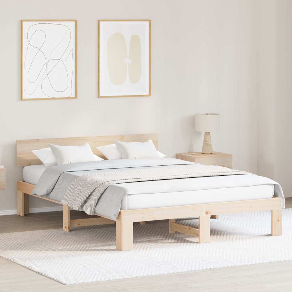 Sengestamme med hodegjerde Brun 140 x 200 cm Massivt furutre