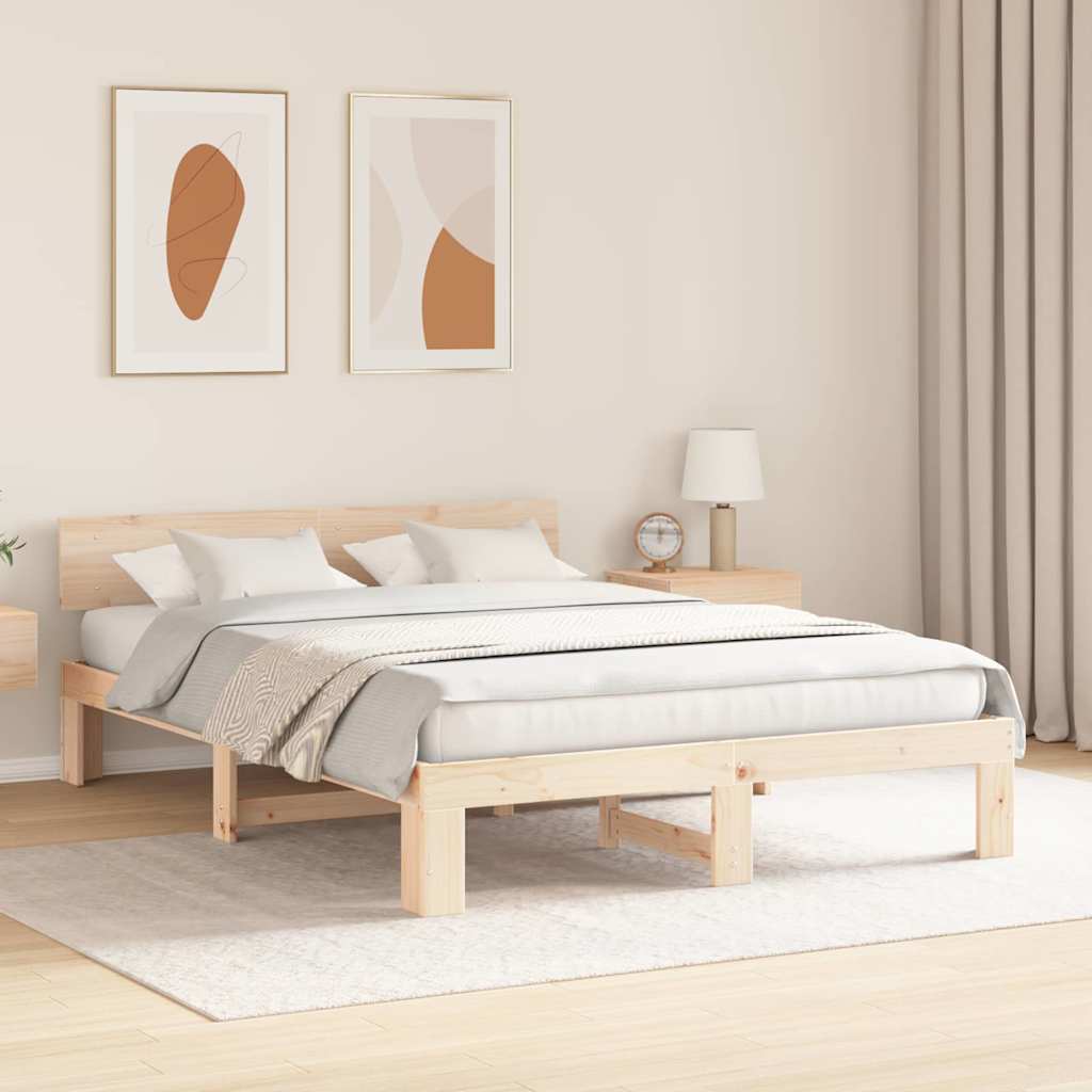 Sengestamme med hodegjerde Naturlig 140 x 200 cm Massiv furu