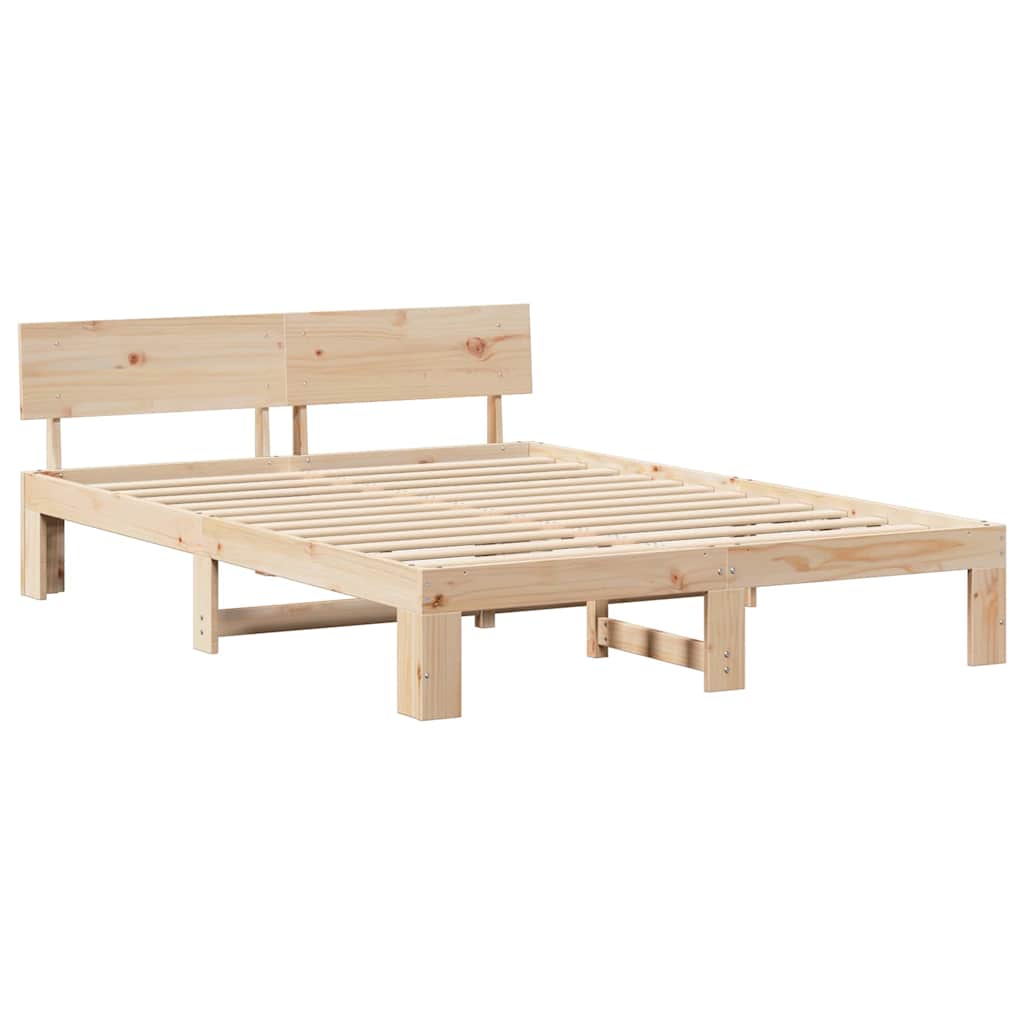 Sengestamme med hodegjerde Naturlig 140 x 200 cm Massiv furu