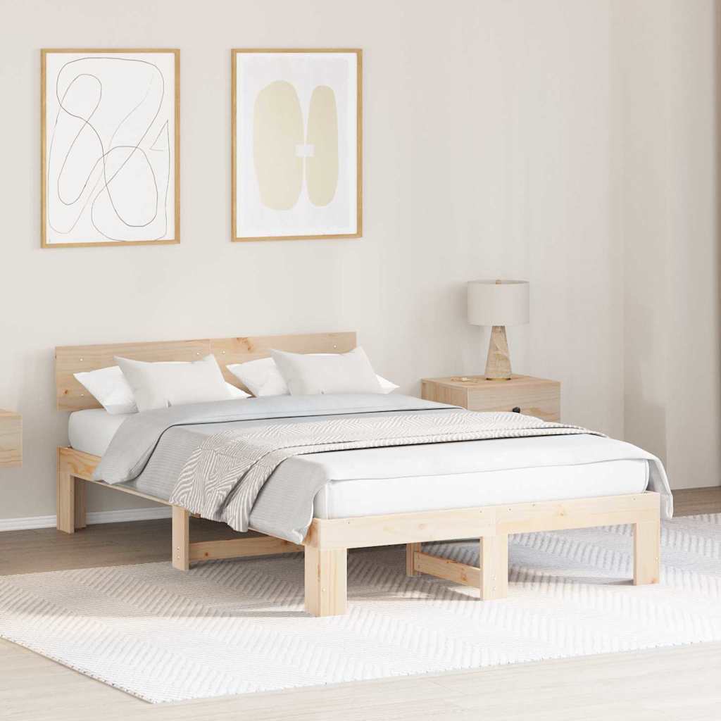 Sengestamme med hodegjerde Brun 120 x 200 cm Massivt furutre