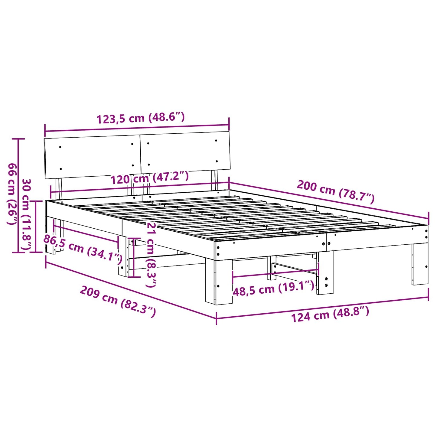 Sengestamme med hodegjerde Hvit 120 x 200 cm Massiv furu
