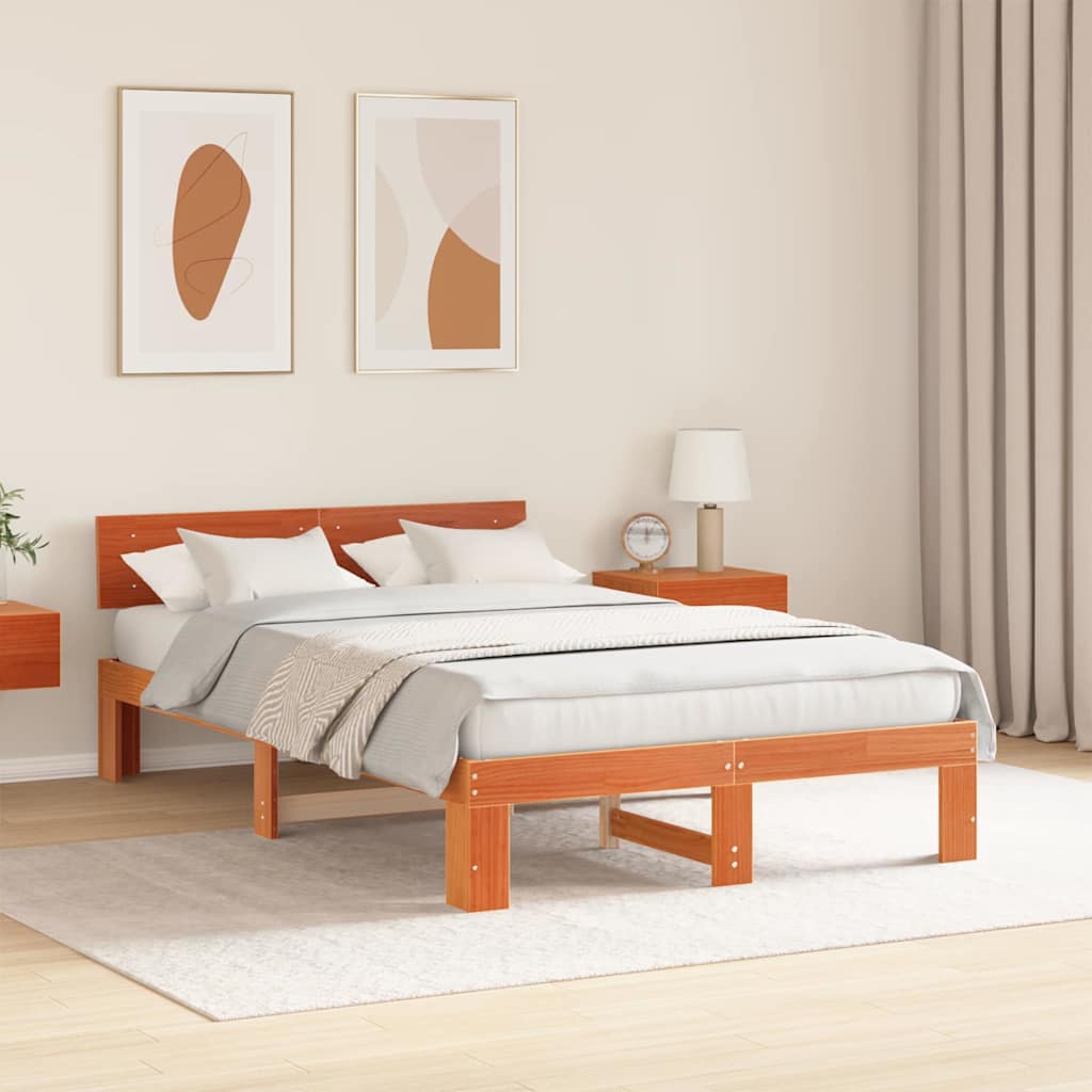 Sengestamme med hodegjerde Vokset Brun 120 x 200 cm Massiv furu