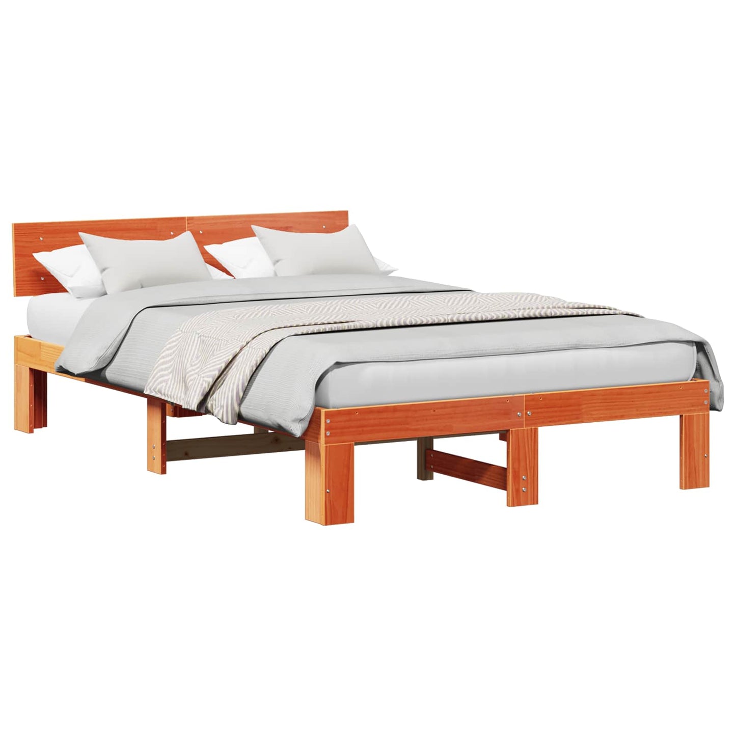 Sengestamme med hodegjerde Vokset Brun 140 x 190 cm Massiv furu