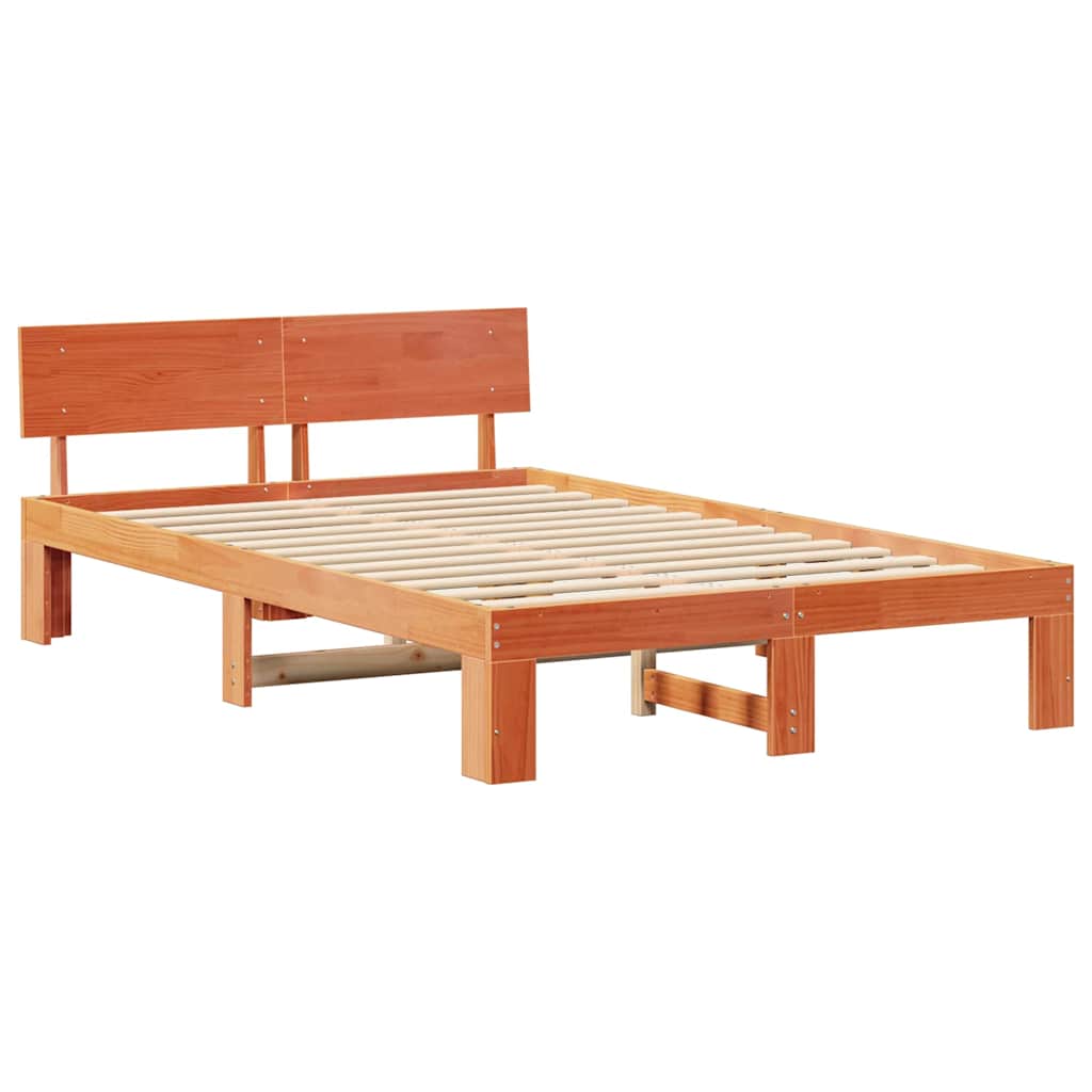 Sengestamme med hodegjerde Vokset Brun 140 x 190 cm Massiv furu