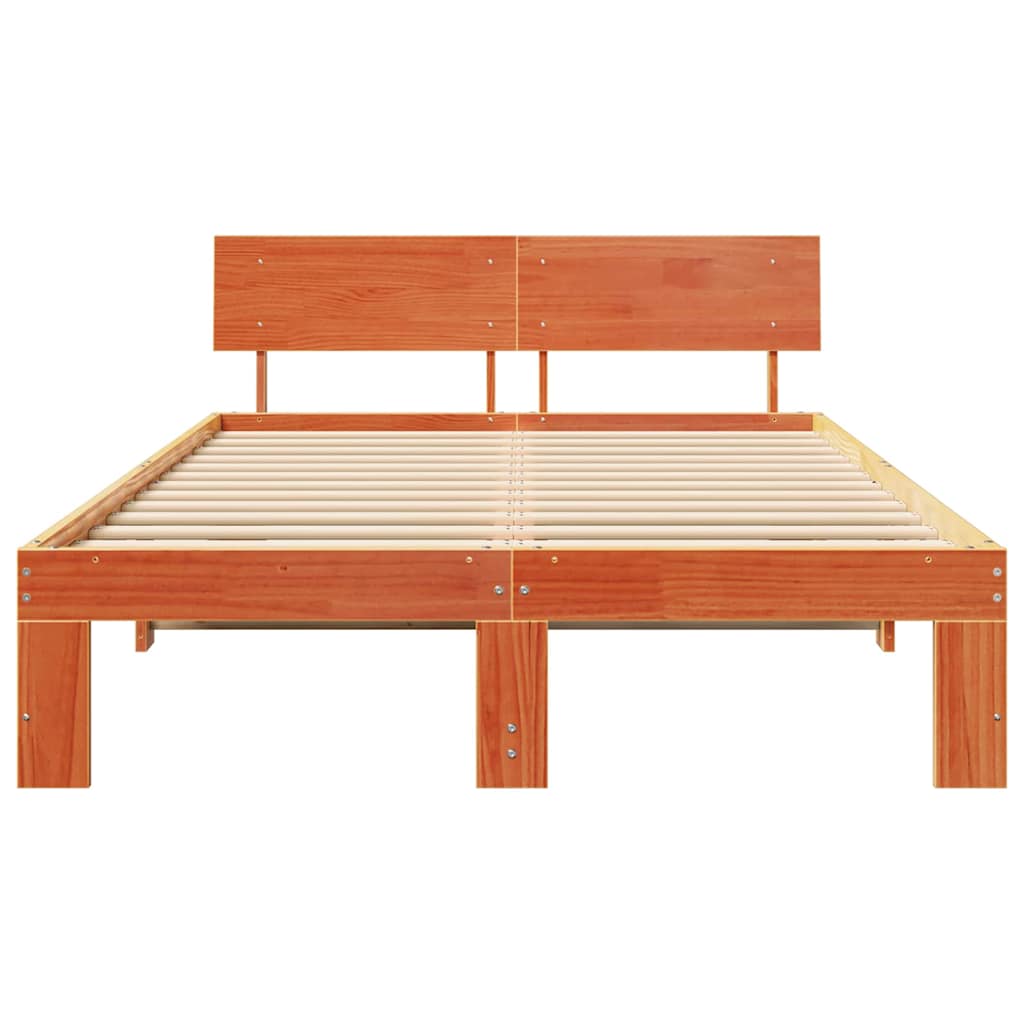 Sengestamme med hodegjerde Vokset Brun 140 x 190 cm Massiv furu