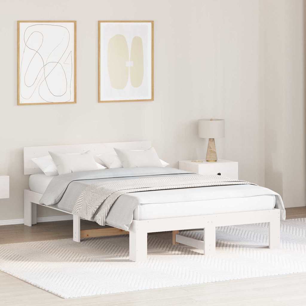 Sengestamme med hodegjerde Hvit 135 x 190 cm Massiv furu