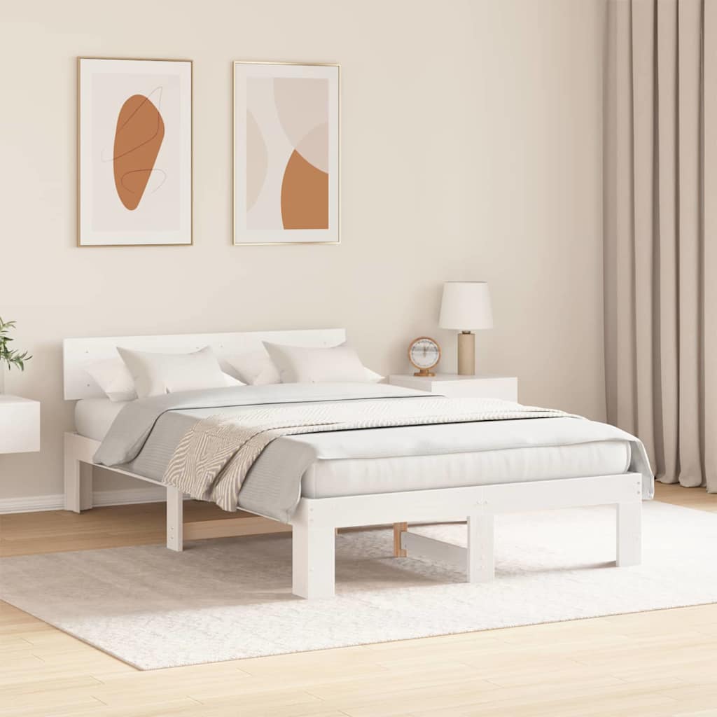 Sengestamme med hodegjerde Hvit 135 x 190 cm Massiv furu