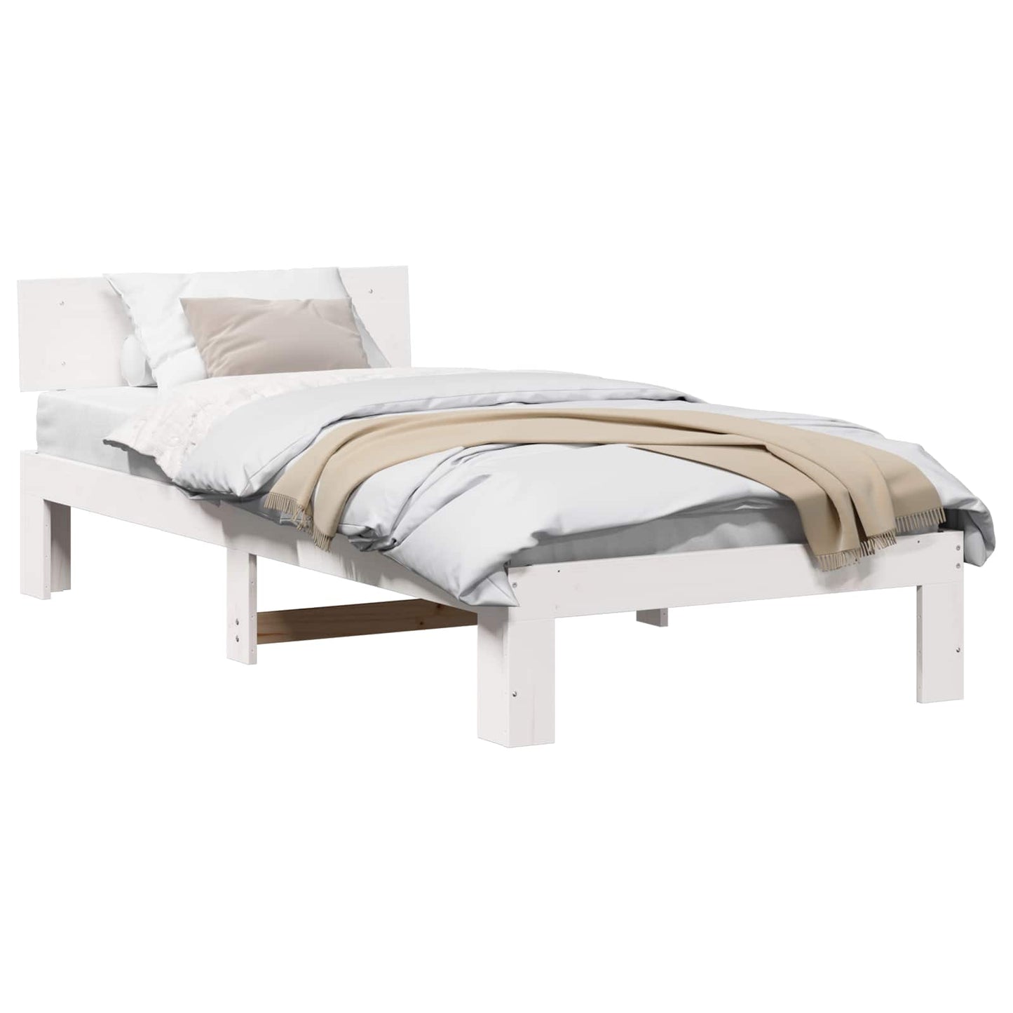 Sengestamme med hodegjerde Hvit 100 x 200 cm Massiv furu