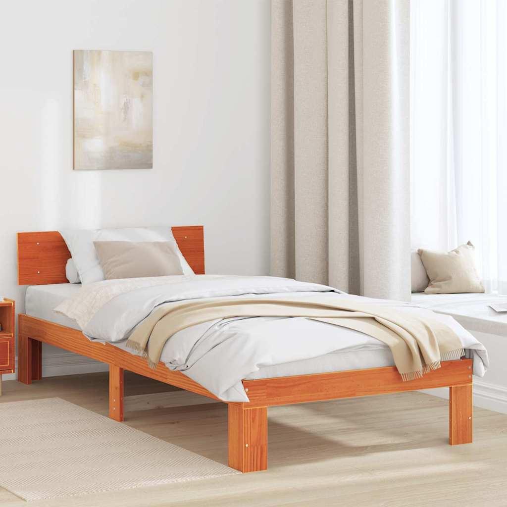 Sengestamme med hodegjerde Brun 100 x 200 cm Massivt furutre