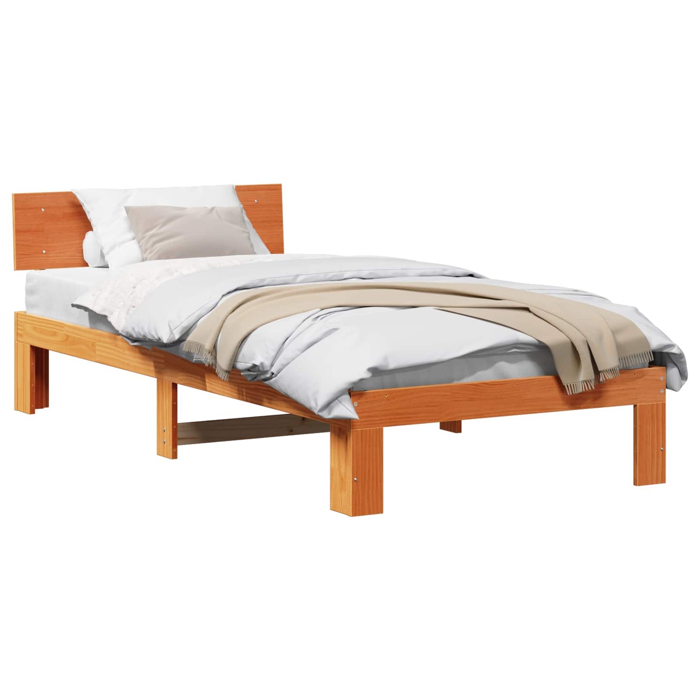 Sengestamme med hodegjerde Vokset Brun 100 x 200 cm Massiv furu