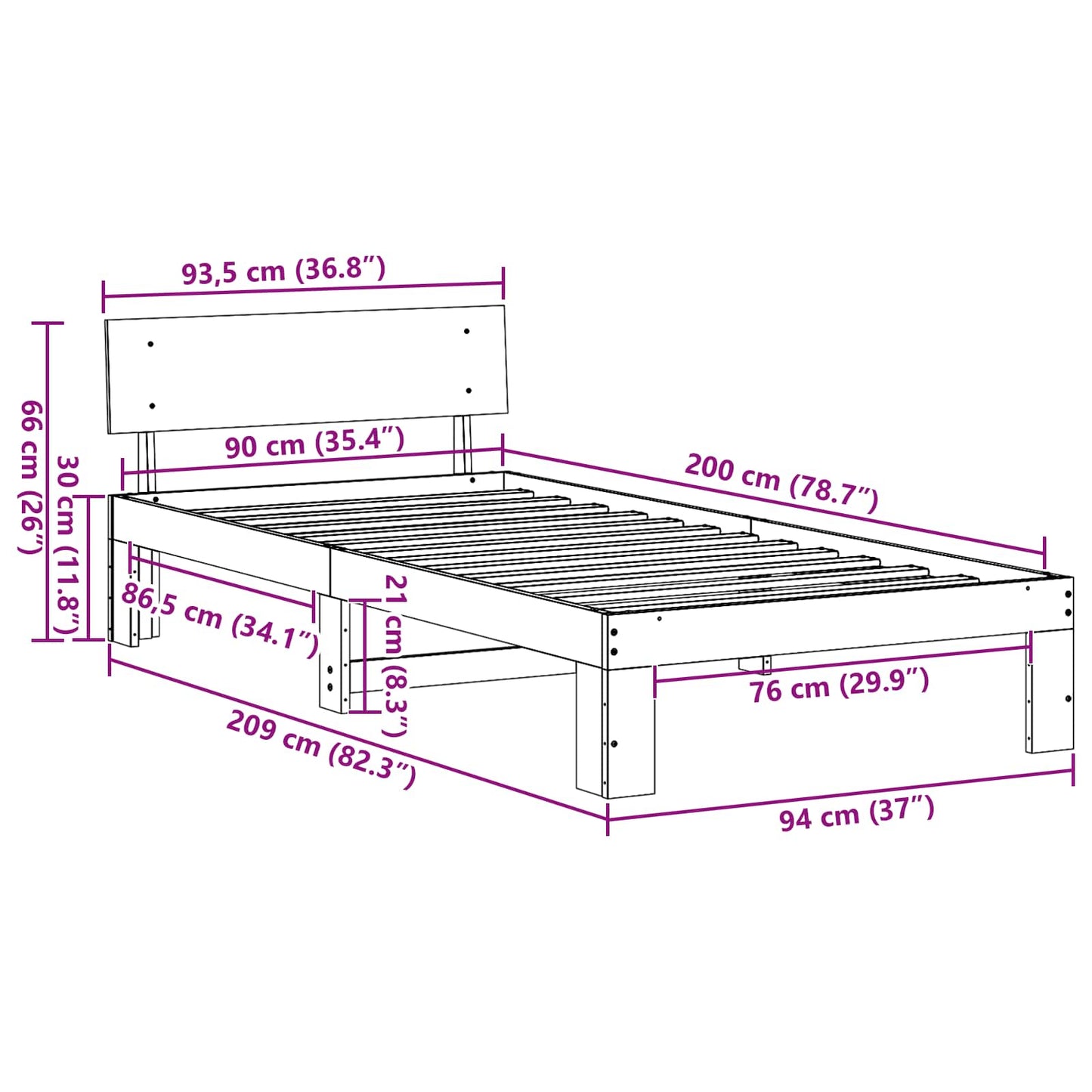 Sengestamme med hodegjerde Vokset Brun 90 x 200 cm Massiv furu
