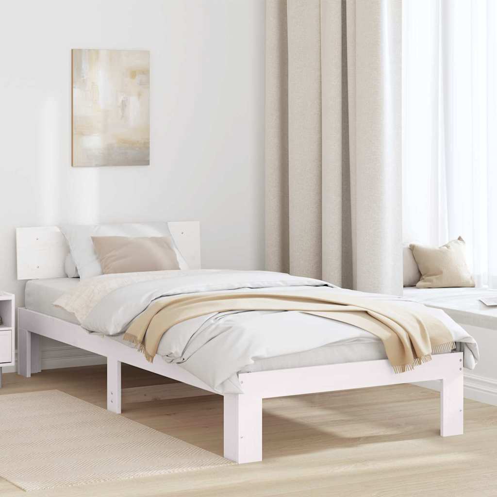 Sengestamme med hodegjerde Hvit 80 x 200 cm Massiv furu