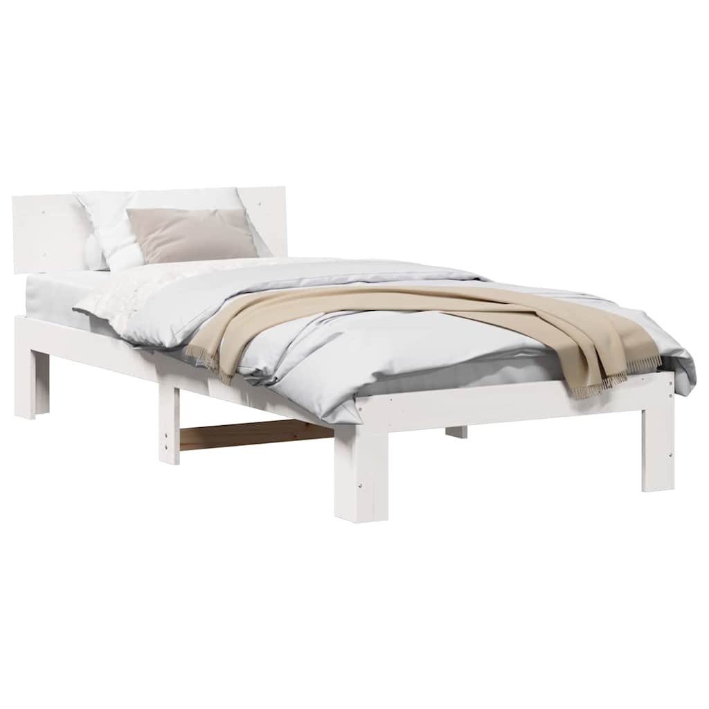Sengestamme med hodegjerde Hvit 80 x 200 cm Massivt furutre