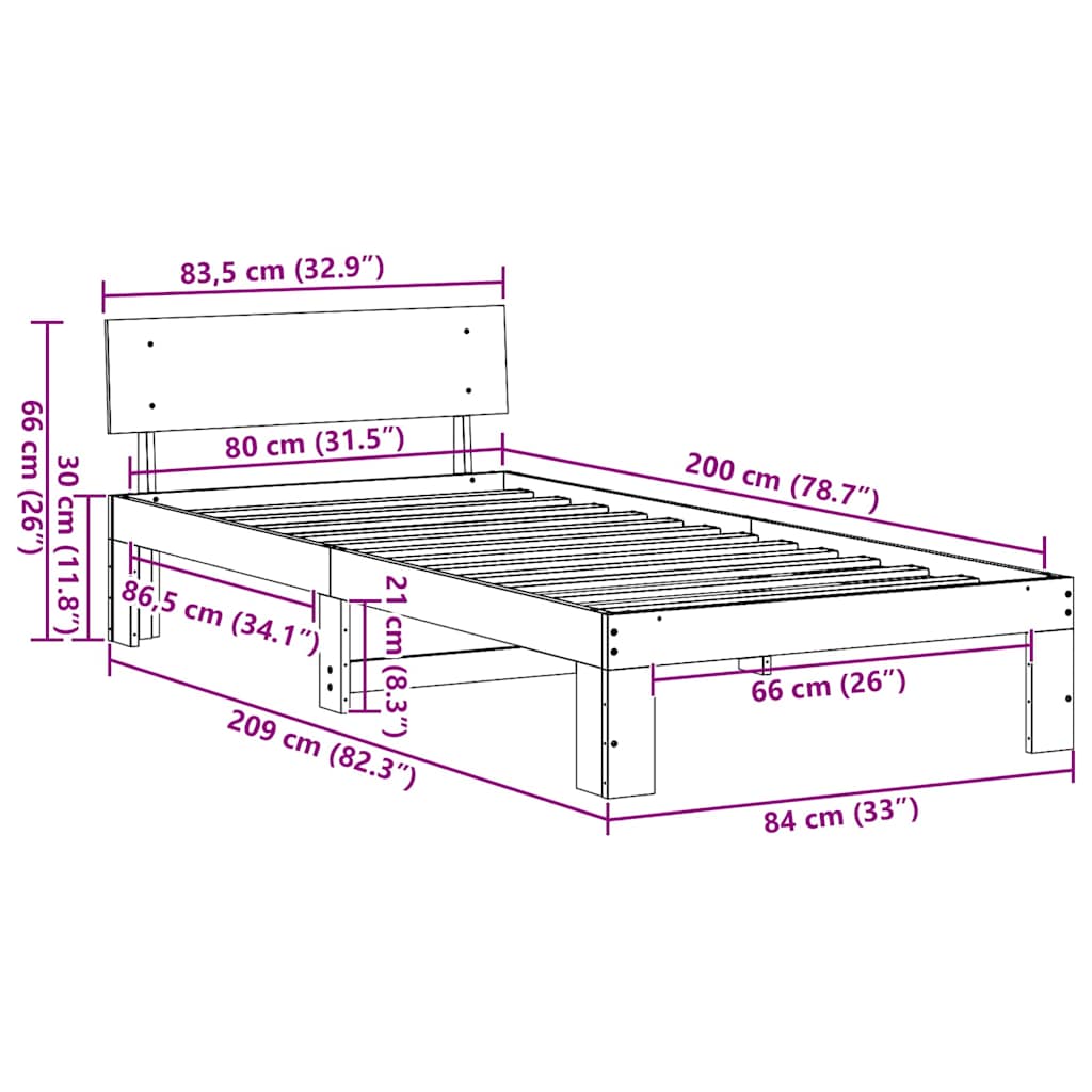 Sengestamme med hodegjerde Hvit 80 x 200 cm Massivt furutre
