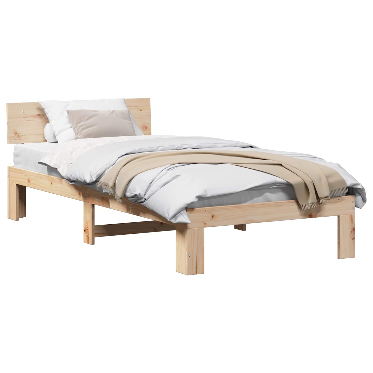 Sengestamme med hodegjerde Naturlig 75 x 190 cm Massiv furu