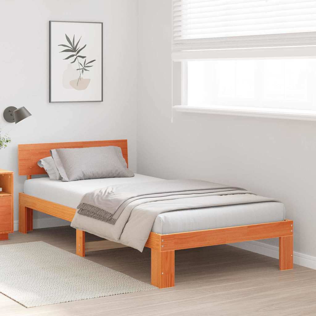 Sengestamme med hodegjerde Vokset Brun 75 x 190 cm Massiv furu