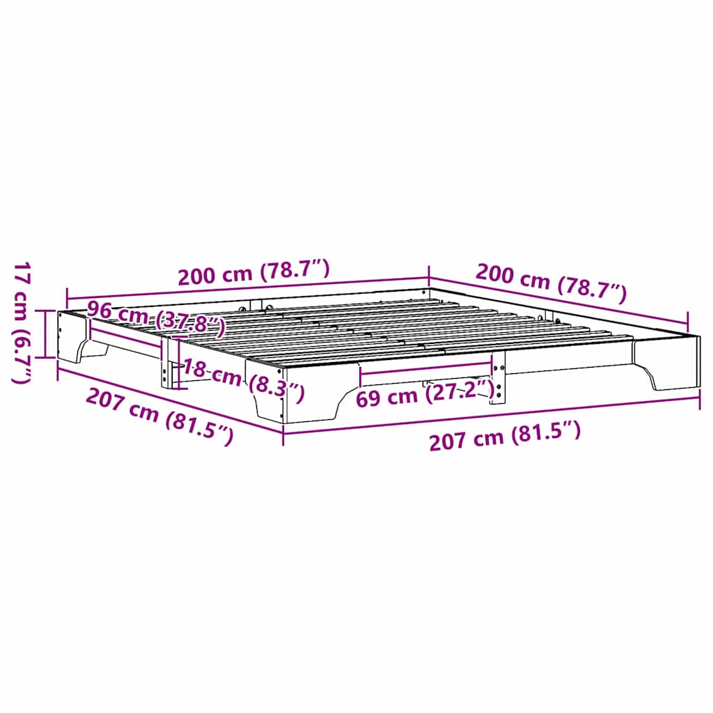 Sengestamme Hvit 207 x 207 x 17 cm Heltre furu