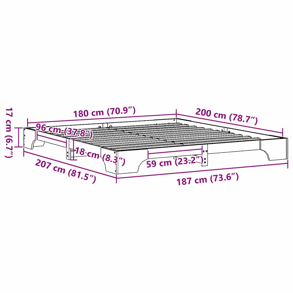 Sengestamme Naturlig 180 x 200 cm Massiv furu