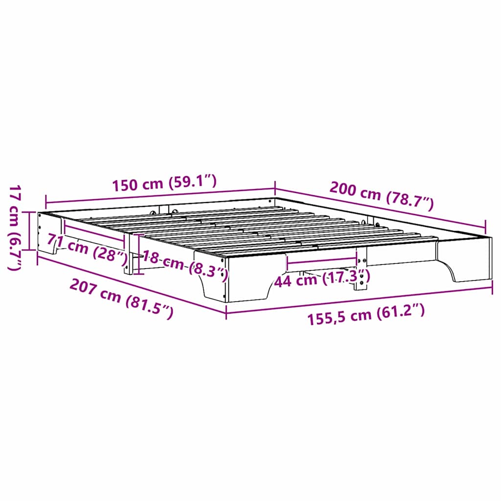 Sengestamme Hvit 207 x 155.5 x 17 cm Heltre furu