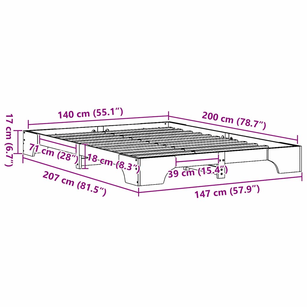 Sengestamme Hvit 207 x 147 x 17 cm Heltre furu