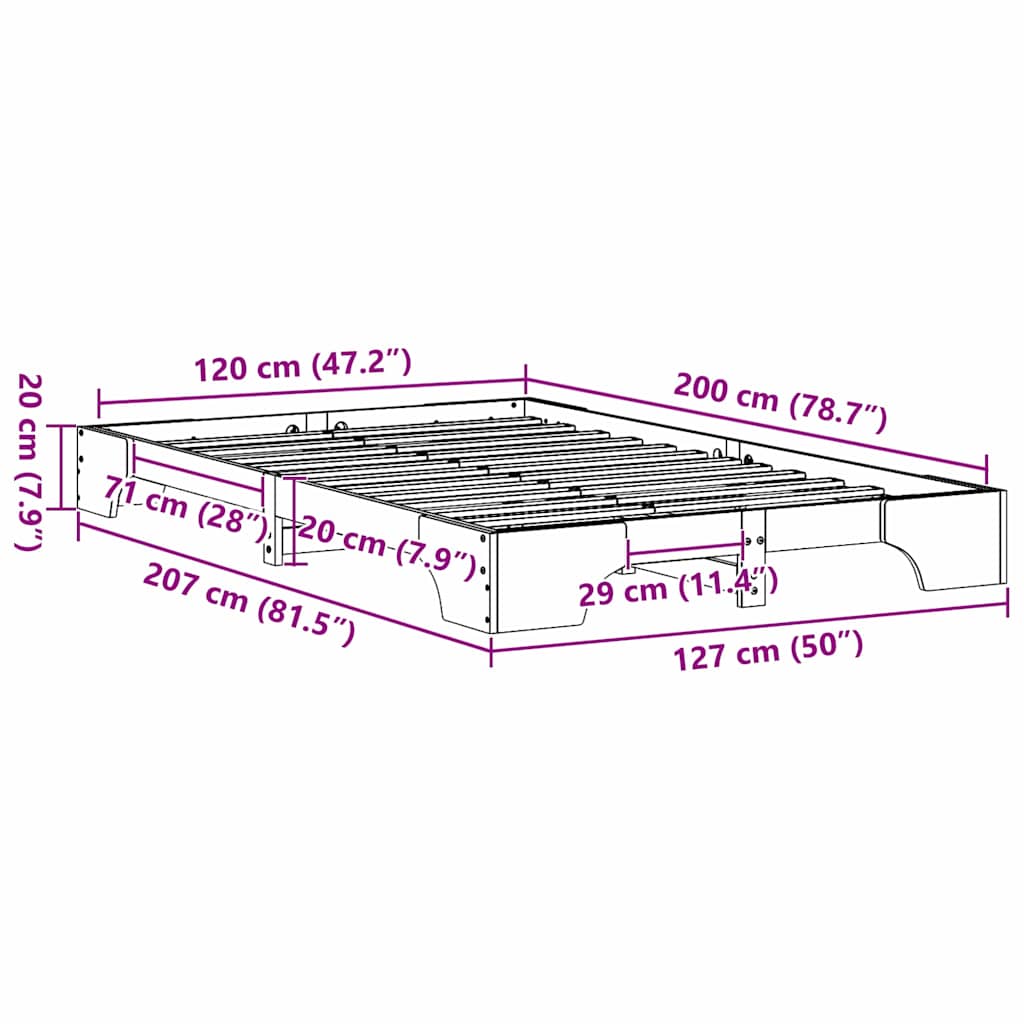 Sengestamme Hvit 120 x 200 cm Massiv furu