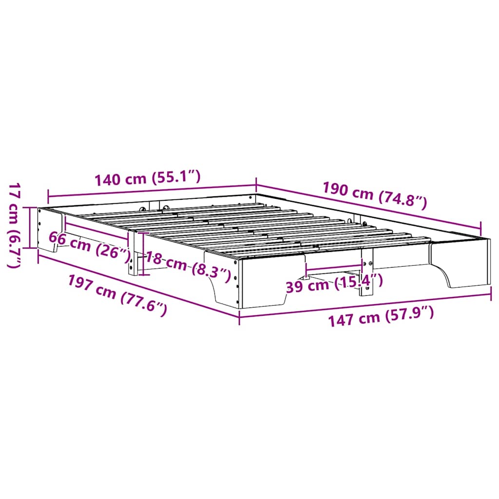 Sengestamme Voksbrun 197 x 147 x 17 cm Heltre furu