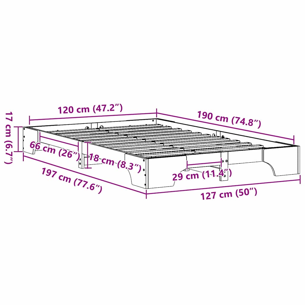 Sengestamme Hvit 197 x 127 x 17 cm Heltre furu