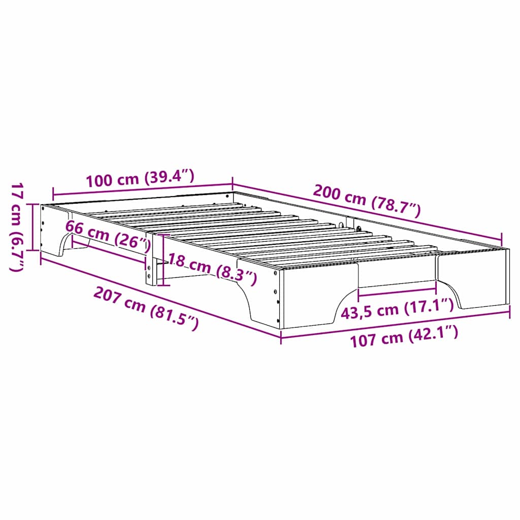 Sengestamme Hvit 207 x 107 x 17 cm Heltre furu