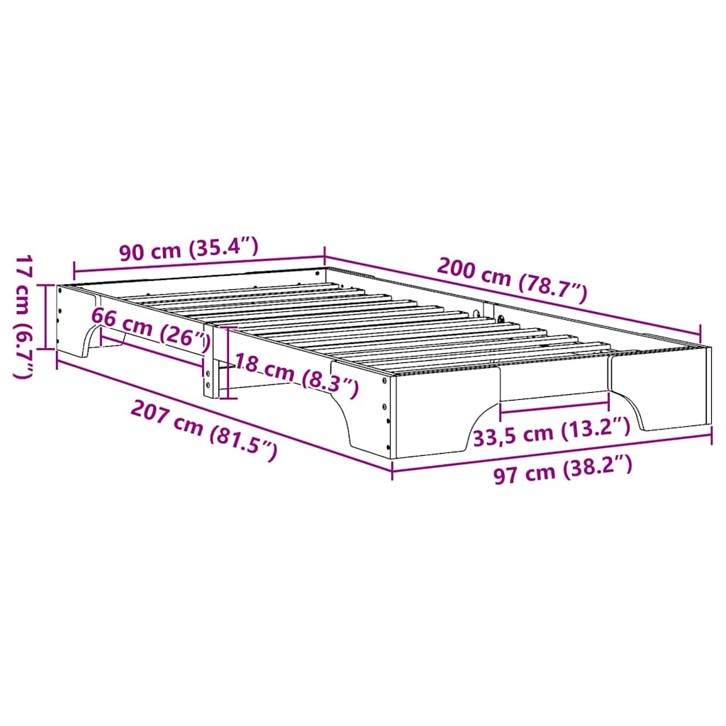 Sengestamme Massiv furu 207 x 97 x 17 cm Heltre furu