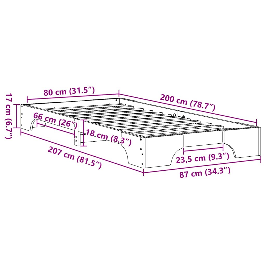 Sengestamme Naturlig 80 x 200 cm Massiv furu
