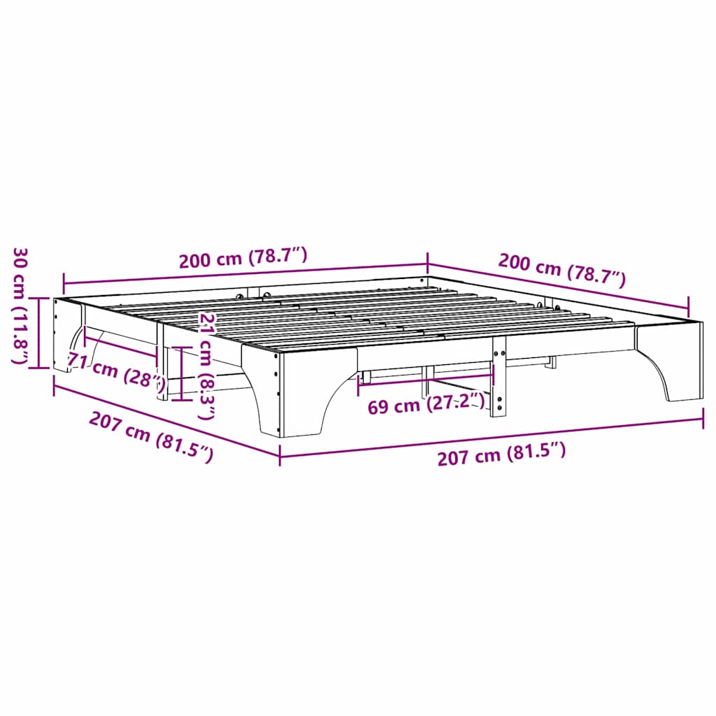Sengestamme Massiv furu 207 x 207 x 30 cm Heltre furu