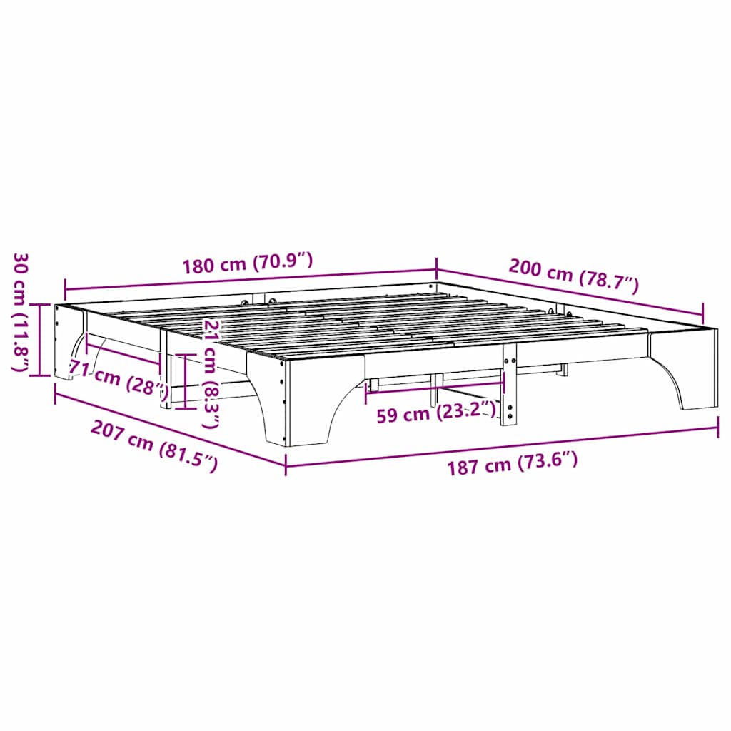Sengestamme Voksbrun 207 x 187 x 30 cm Heltre furu