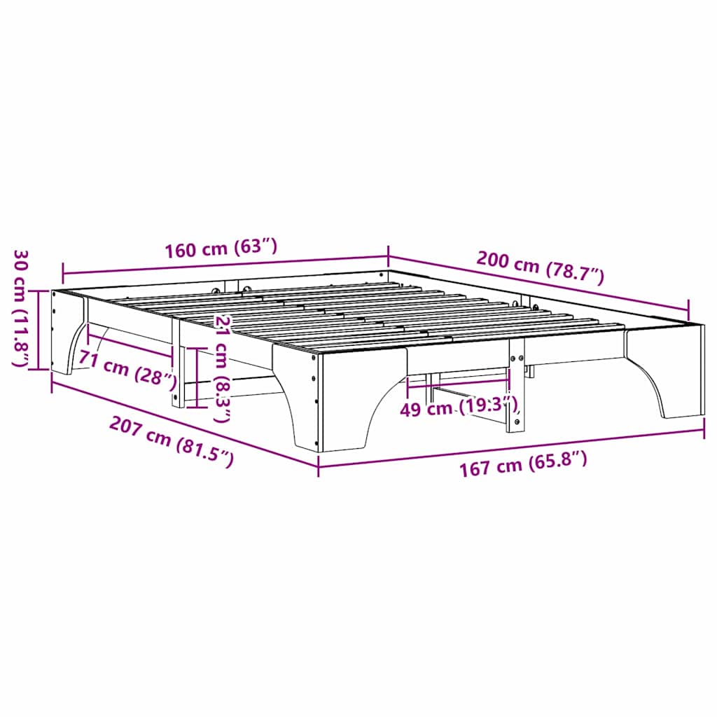 Sengestamme Voksbrun 207 x 167 x 30 cm Heltre furu