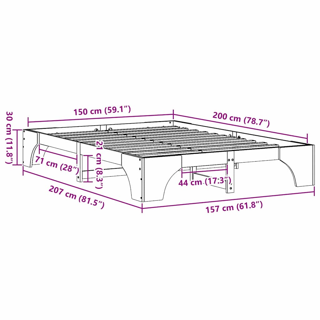 Sengestamme Hvit 207 x 157 x 30 cm Heltre furu