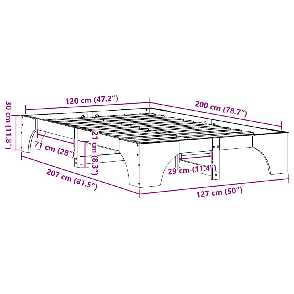 Sengestamme Massiv furu 207 x 127 x 30 cm Heltre furu