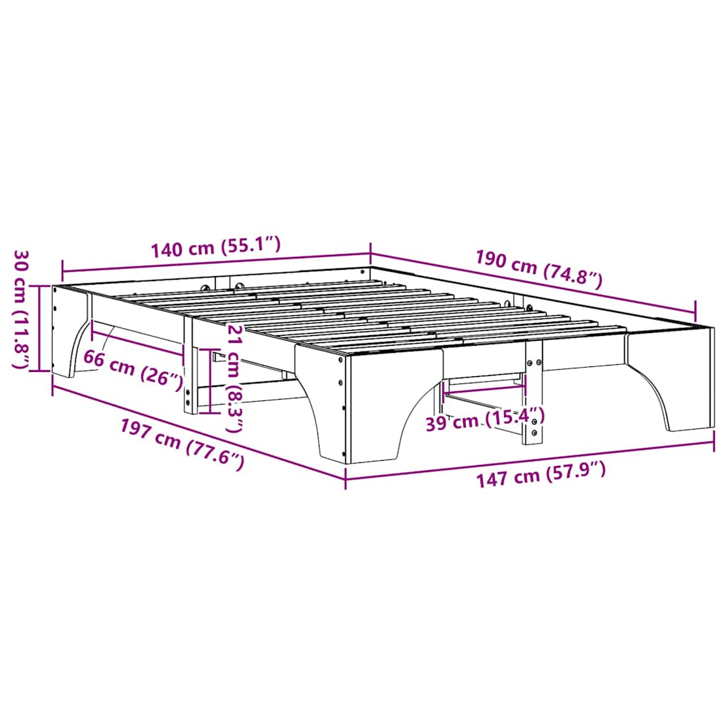Sengestamme Hvit 140 x 190 cm Massiv furu
