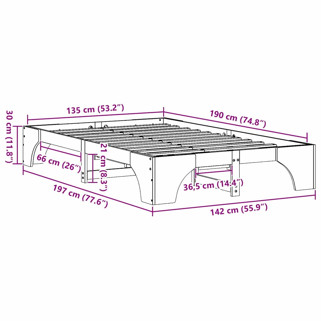Sengestamme Vokset Brun 135 x 190 cm Massiv furu