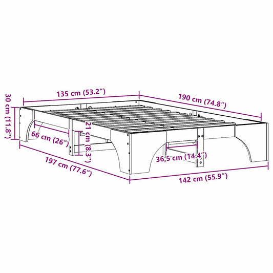 Sengestamme Vokset Brun 135 x 190 cm Massiv furu