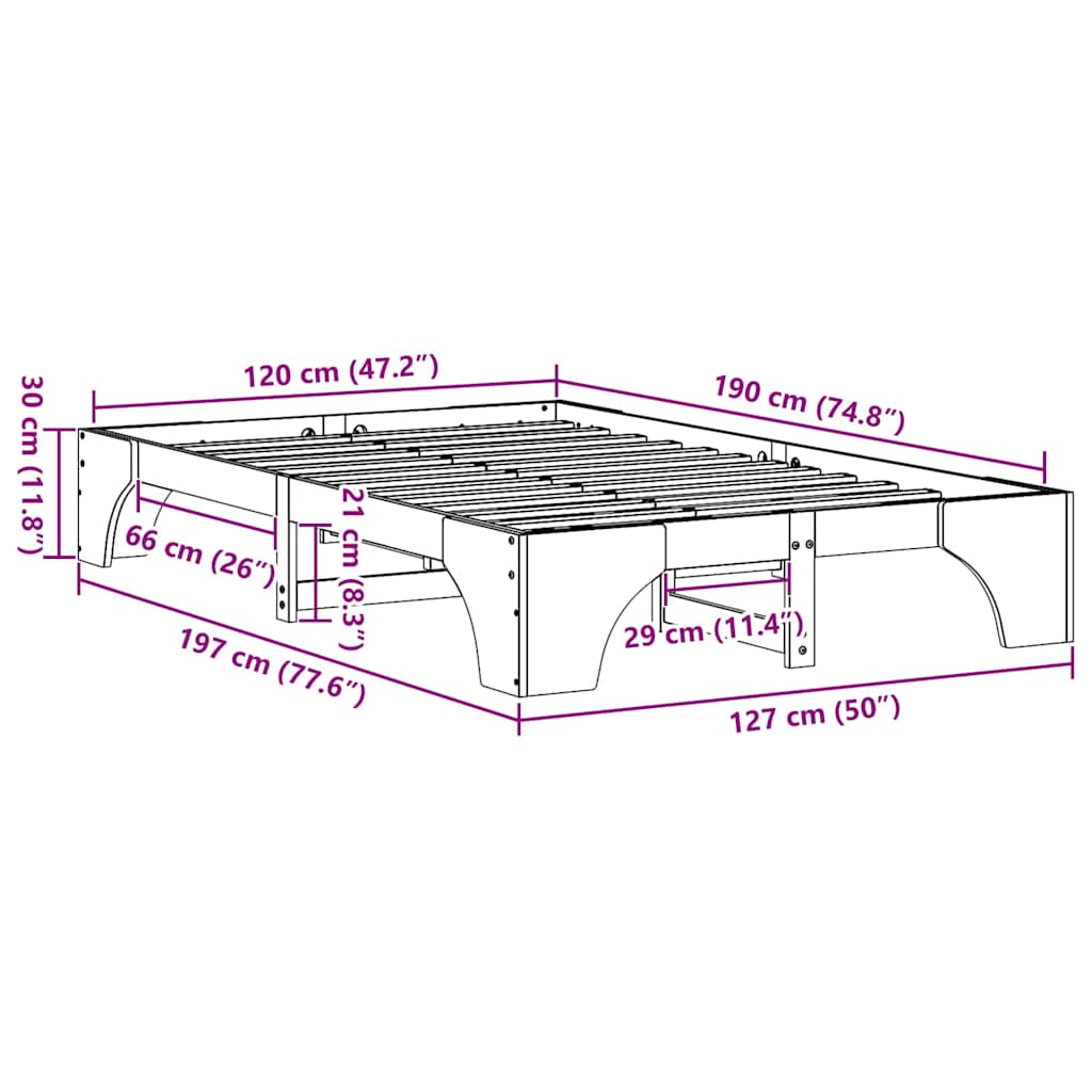 Sengestamme Voksbrun 197 x 127 x 30 cm Heltre furu